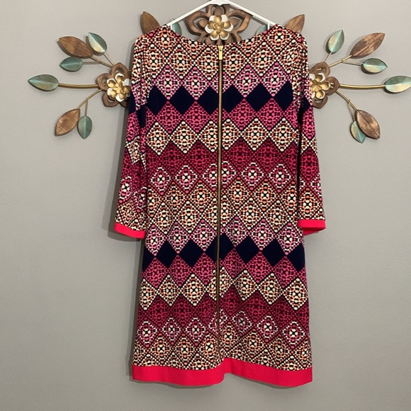 Eliza J Pink Navy Blue Geometric Exposed Zipper Dress Size 8 - Picture 5 of 8